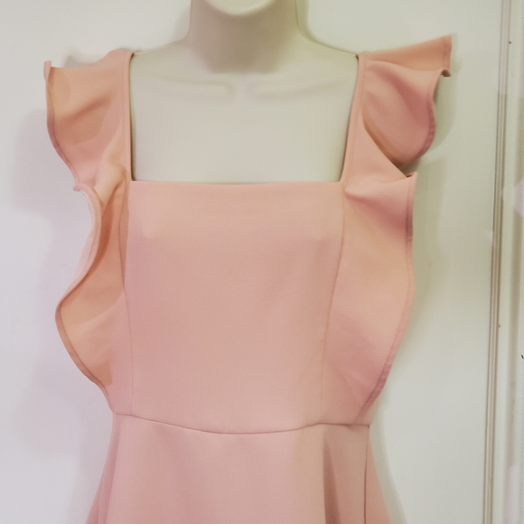 BCBG GENERATION Peach Pink Square Neck Ruffle Mini Dress, Size 6 - Picture 6 of 16